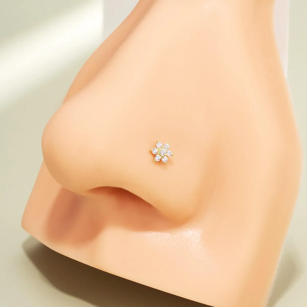 14K Solid Gold 20G Flower Top S-Shape Nose Screw