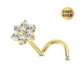 14K Solid Gold 20G Flower Top S-Shape Nose Screw