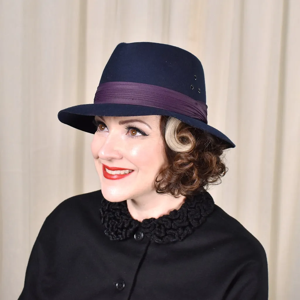 1950s Navy & Purple Vintage Fedora Hat