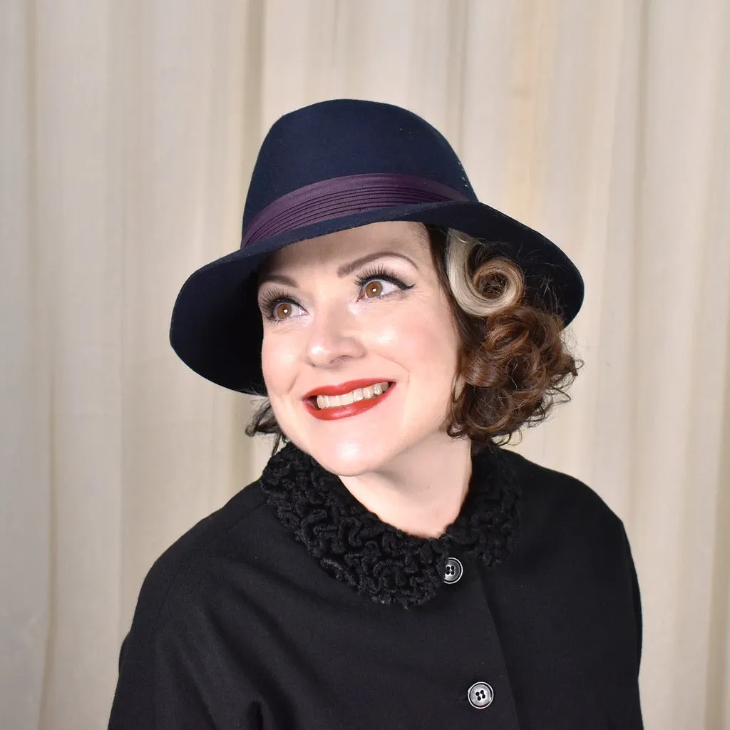 1950s Navy & Purple Vintage Fedora Hat