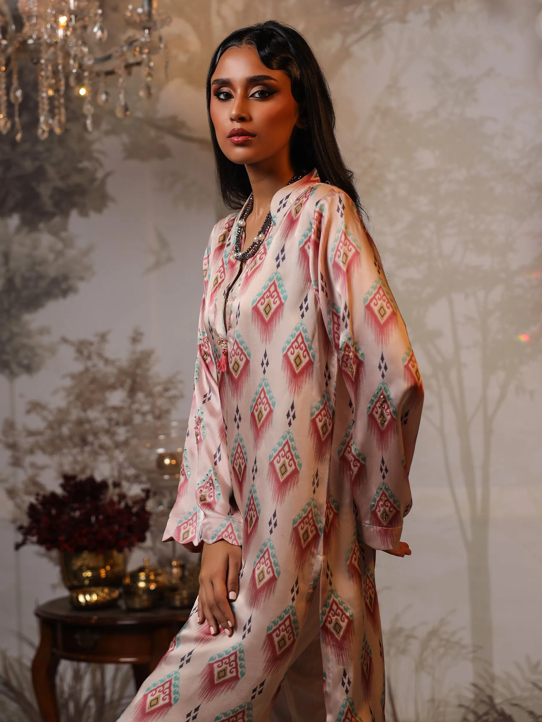 1pc - Stitched Basic Printed Silk Shirt