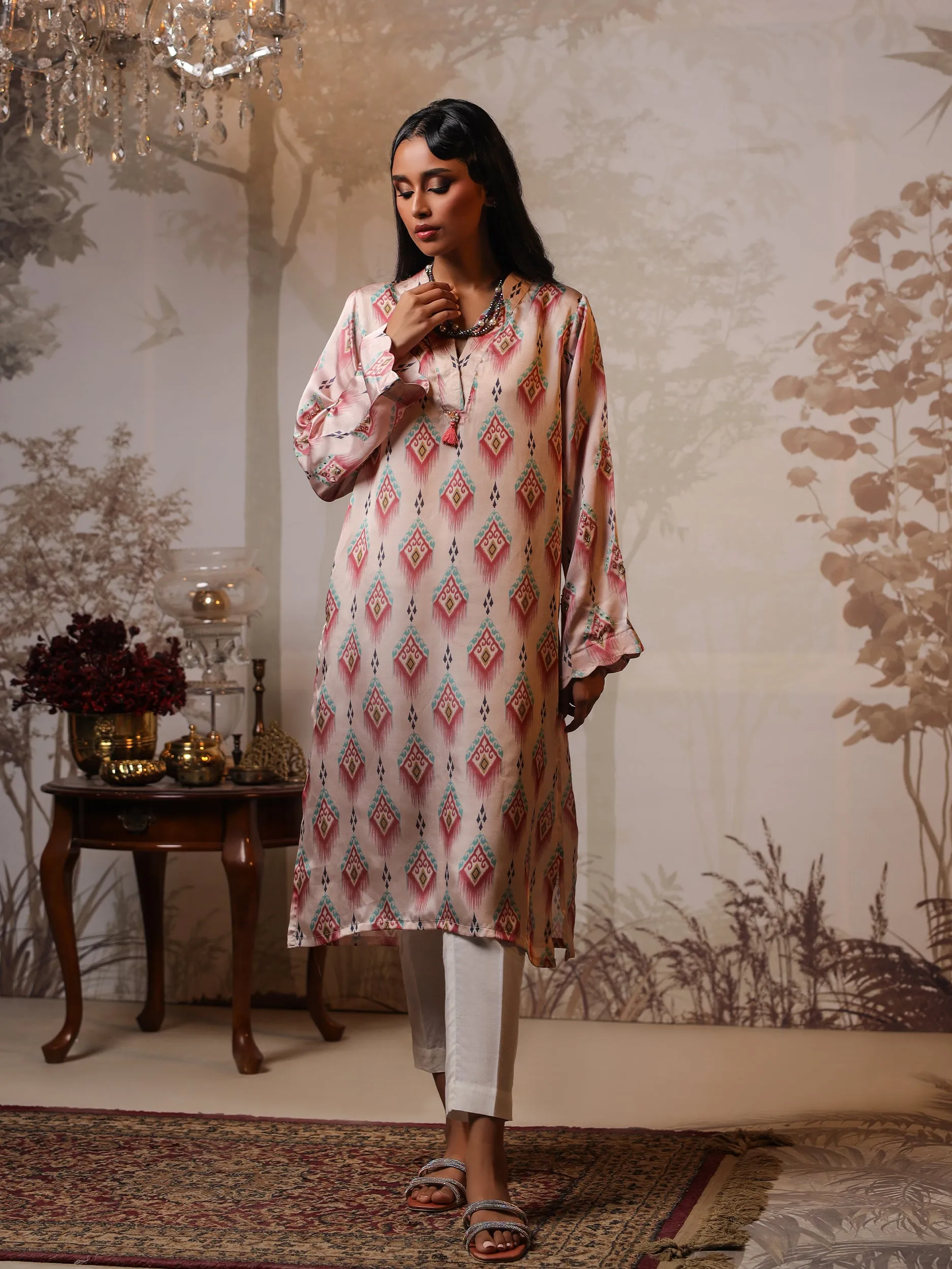 1pc - Stitched Basic Printed Silk Shirt