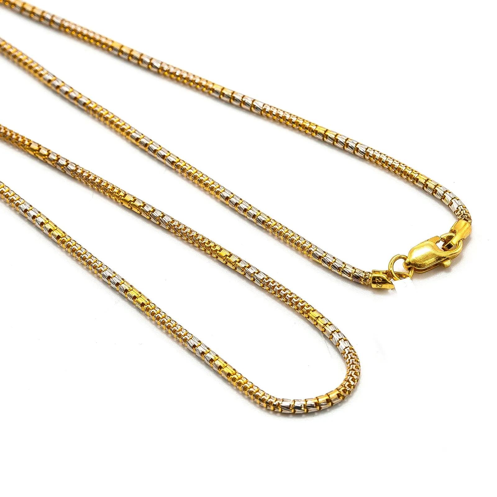 22K Multi Tone Gold Chain For Kids W/ Double Weight Box Link