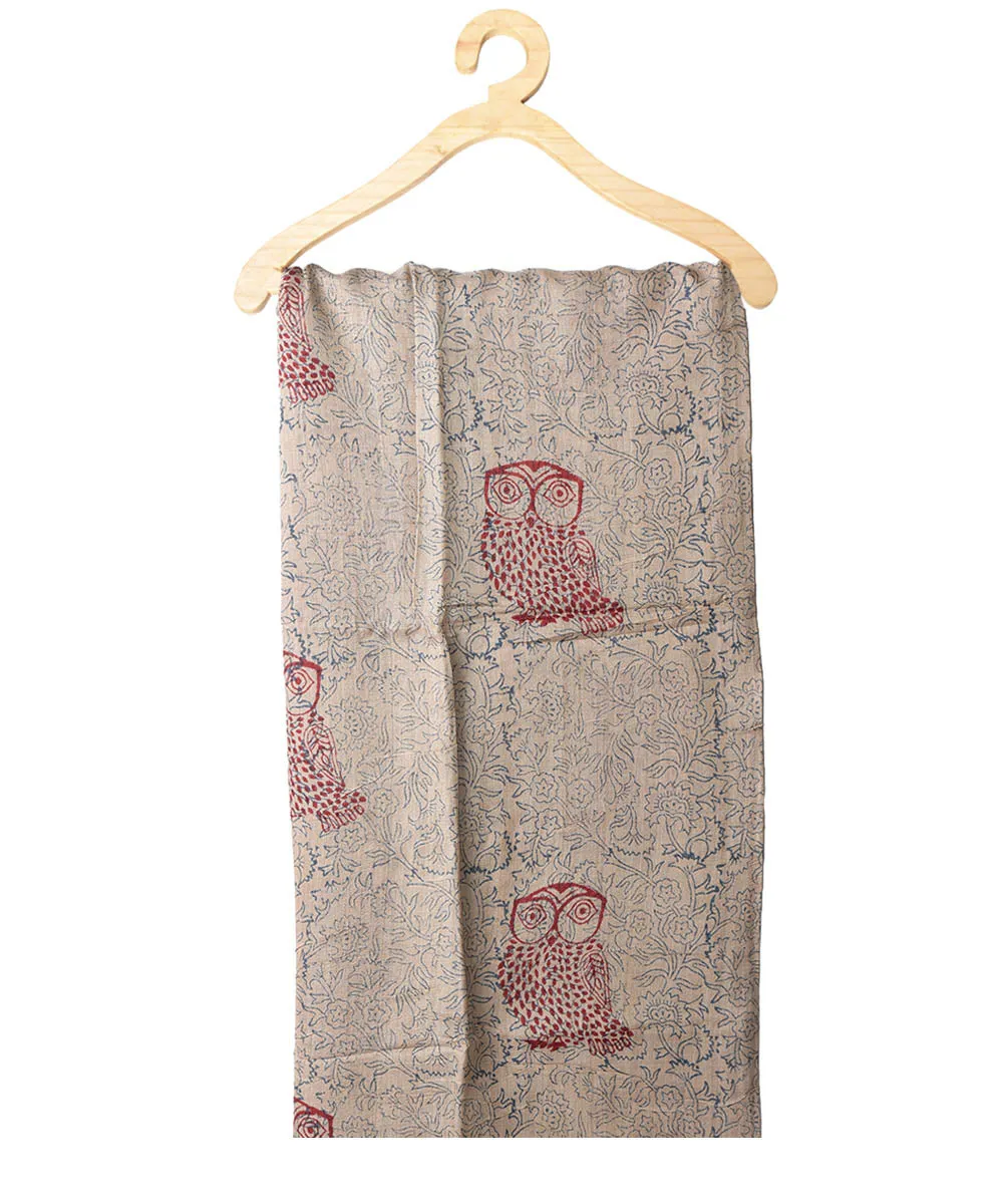 2.5m Beige hand block printed tussar silk kurta material