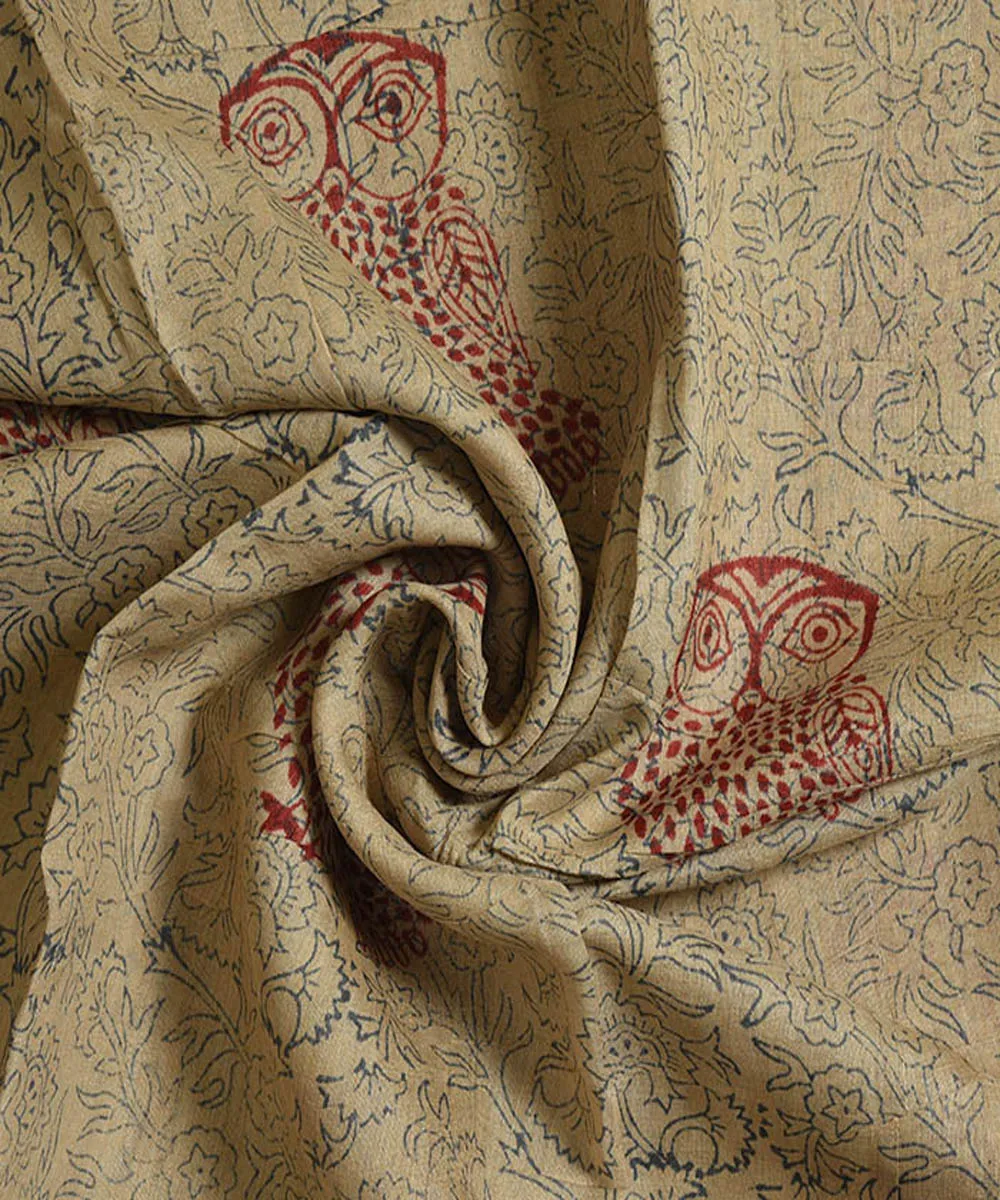 2.5m Beige hand block printed tussar silk kurta material