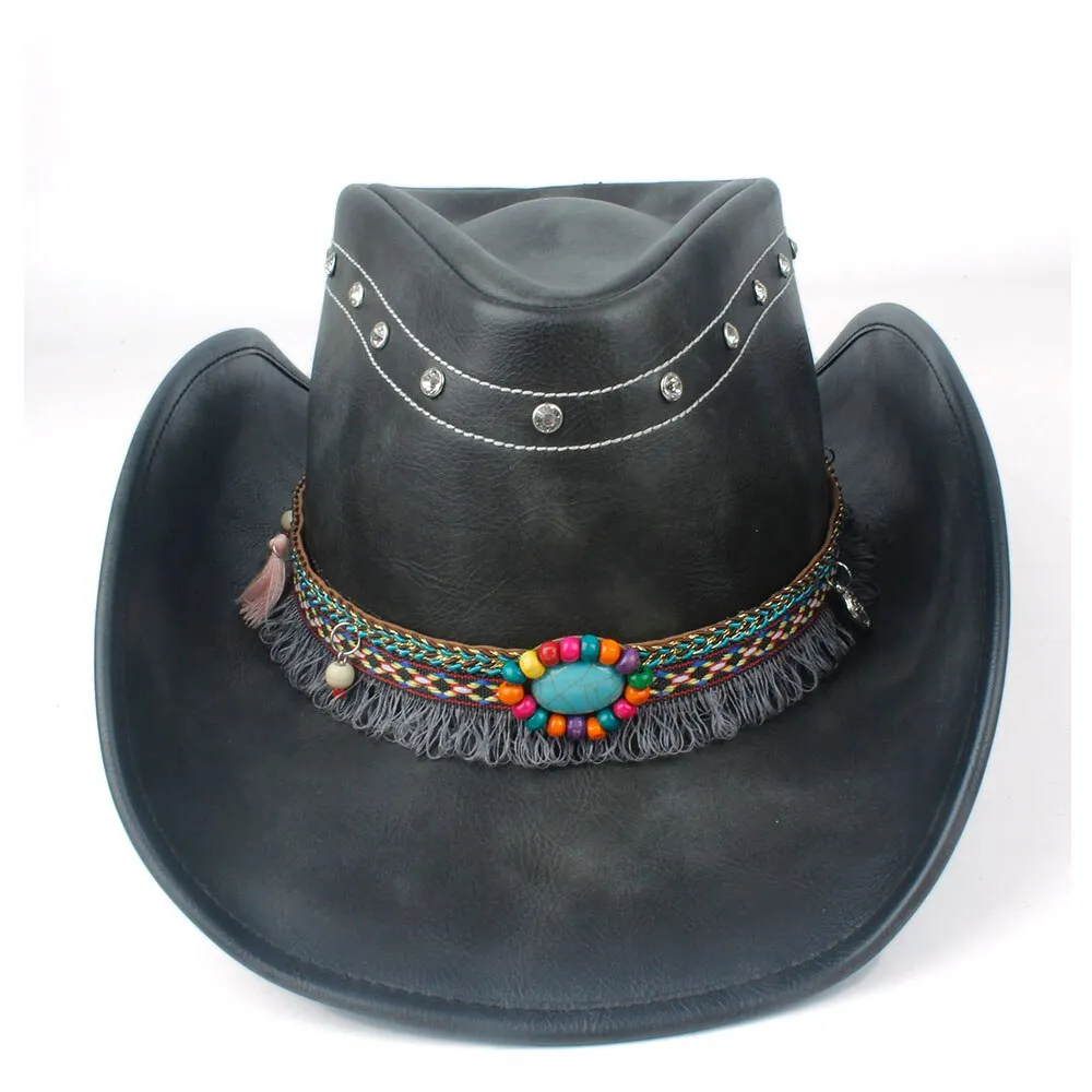 36 Stlye 100% Leather Men Western Cowboy Hat For Gentleman Dad Cowgirl Sombrero Hombre Caps Big Size XXL large head