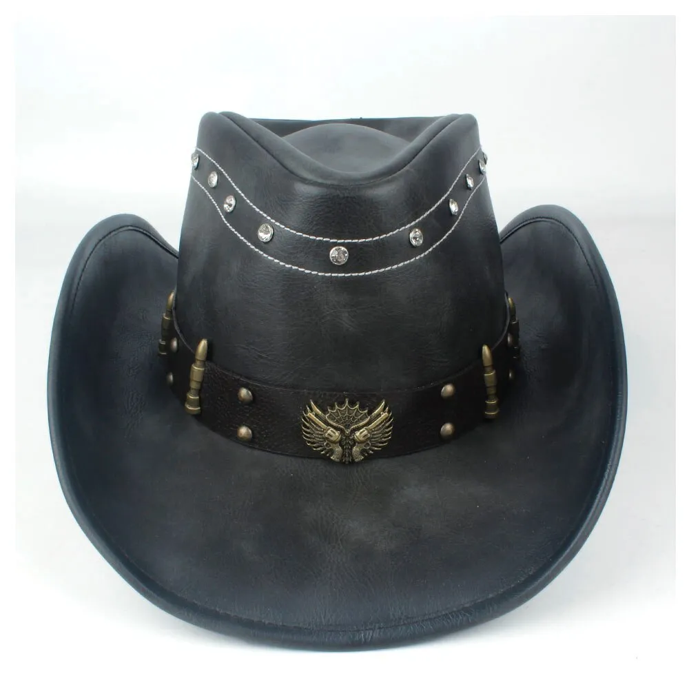 36 Stlye 100% Leather Men Western Cowboy Hat For Gentleman Dad Cowgirl Sombrero Hombre Caps Big Size XXL large head