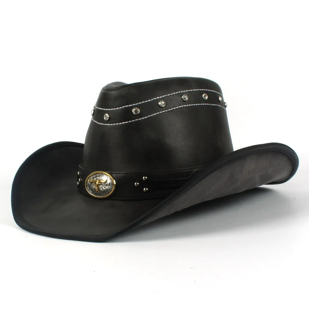 36 Stlye 100% Leather Men Western Cowboy Hat For Gentleman Dad Cowgirl Sombrero Hombre Caps Big Size XXL large head