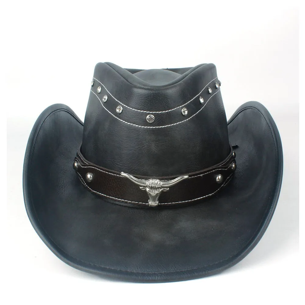 36 Stlye 100% Leather Men Western Cowboy Hat For Gentleman Dad Cowgirl Sombrero Hombre Caps Big Size XXL large head