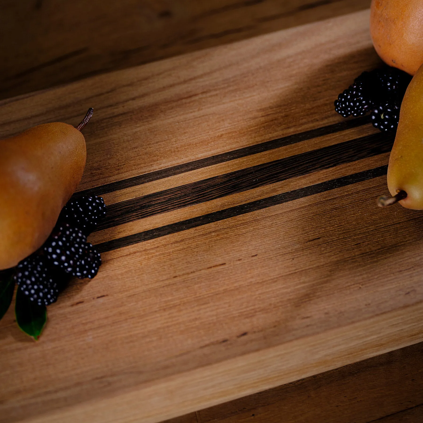 9X40" Teak Serving Board with Triple Stripe - Teak/Natural Finish