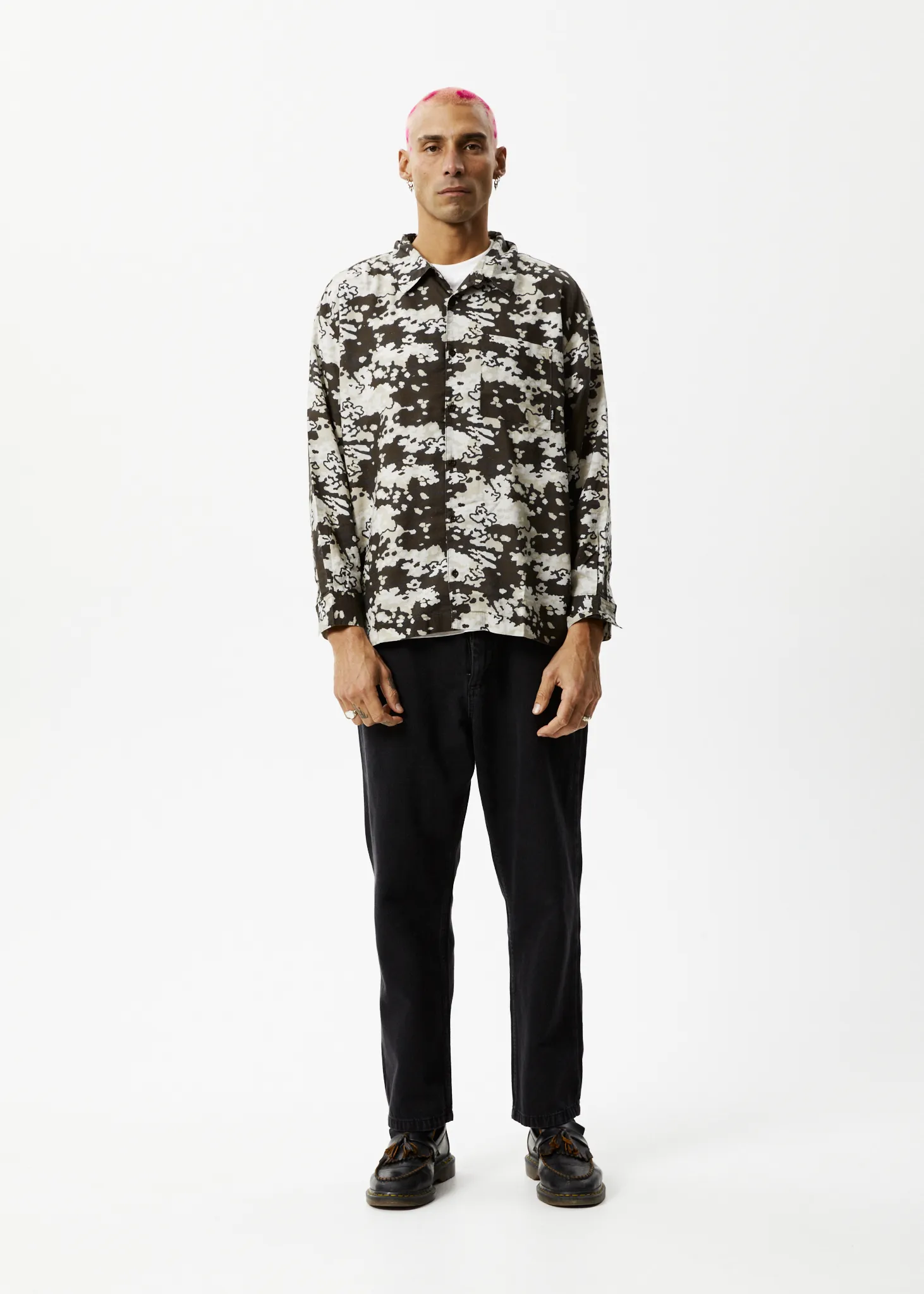 AFENDS Mens Jungle - Long Sleeve Shirt - Earth Camo