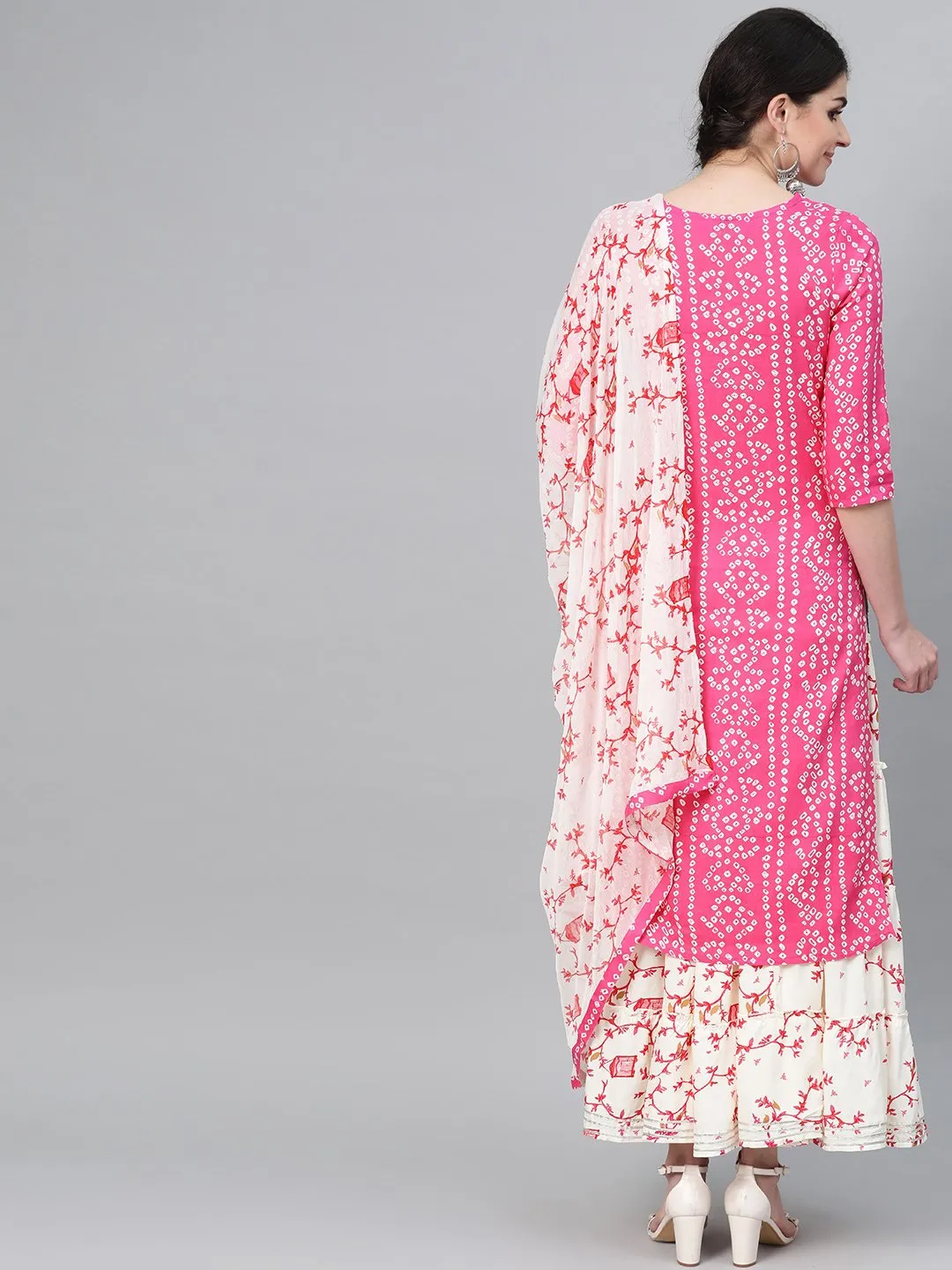 Afreen - Pink and White Patterned Kurta Set