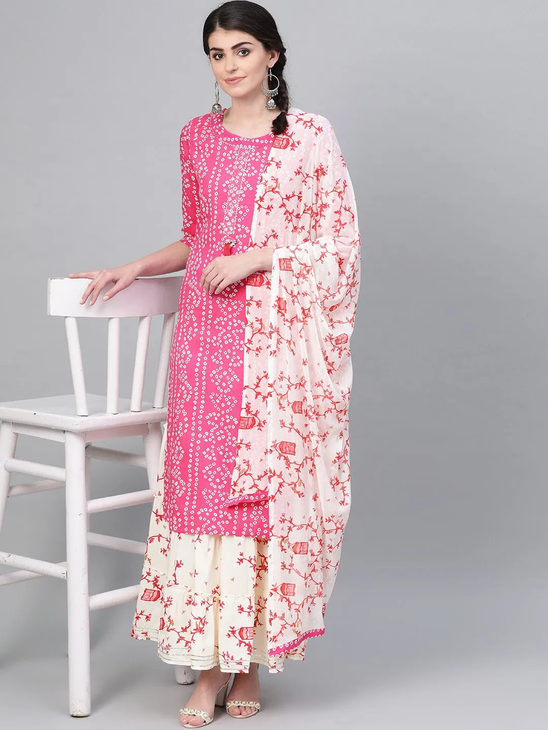 Afreen - Pink and White Patterned Kurta Set