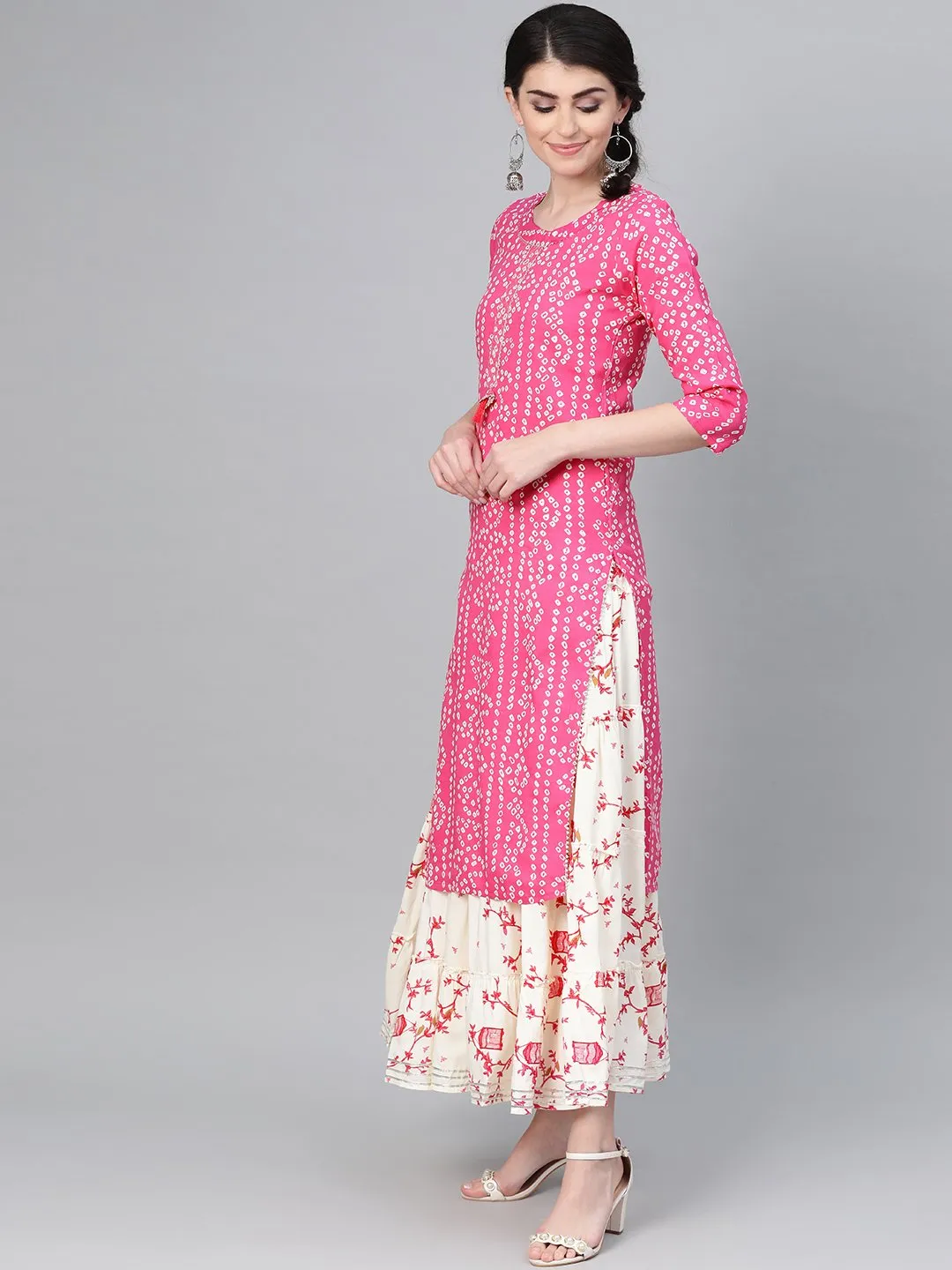 Afreen - Pink and White Patterned Kurta Set