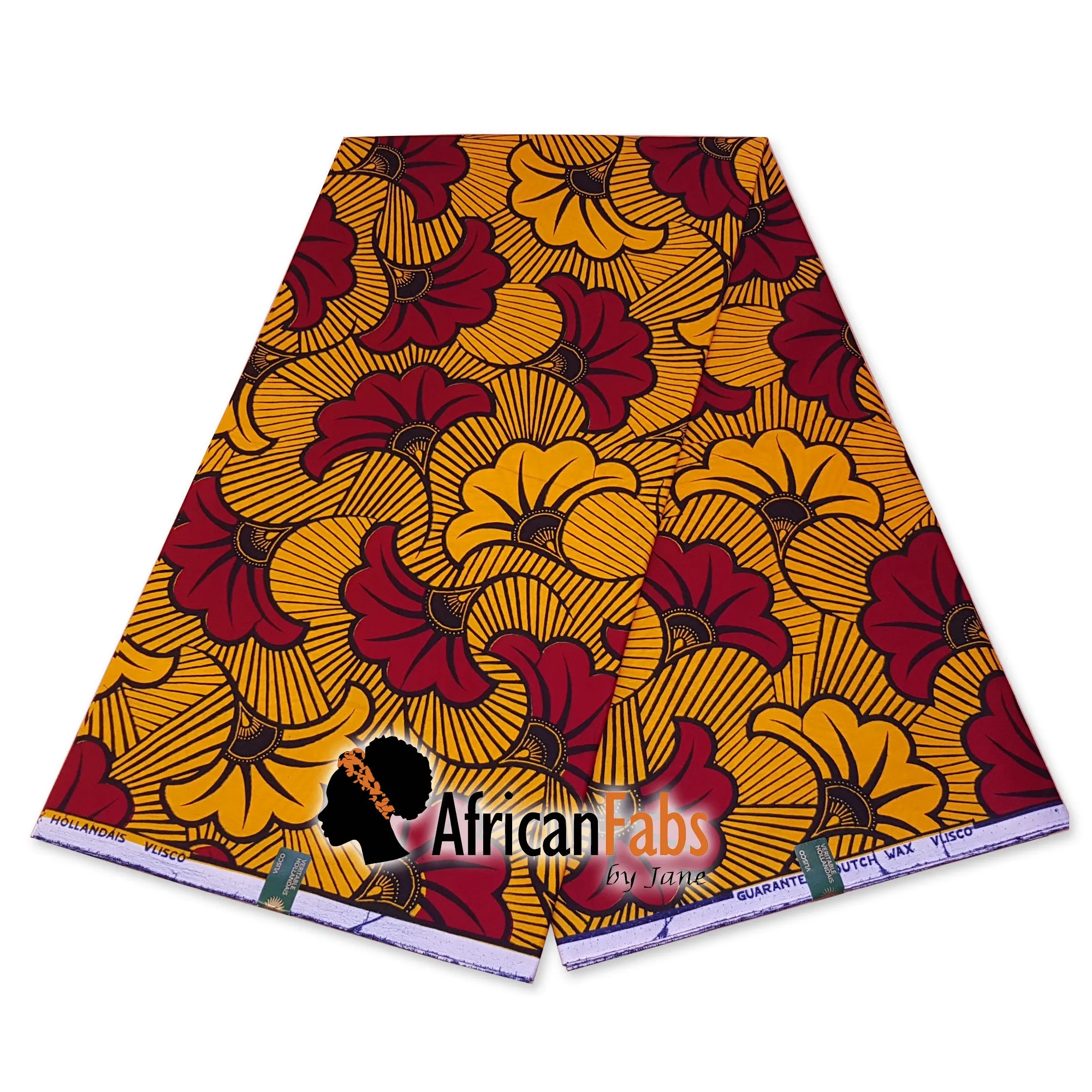 African headwrap - Gold / Red wedding flowers (Vlisco)