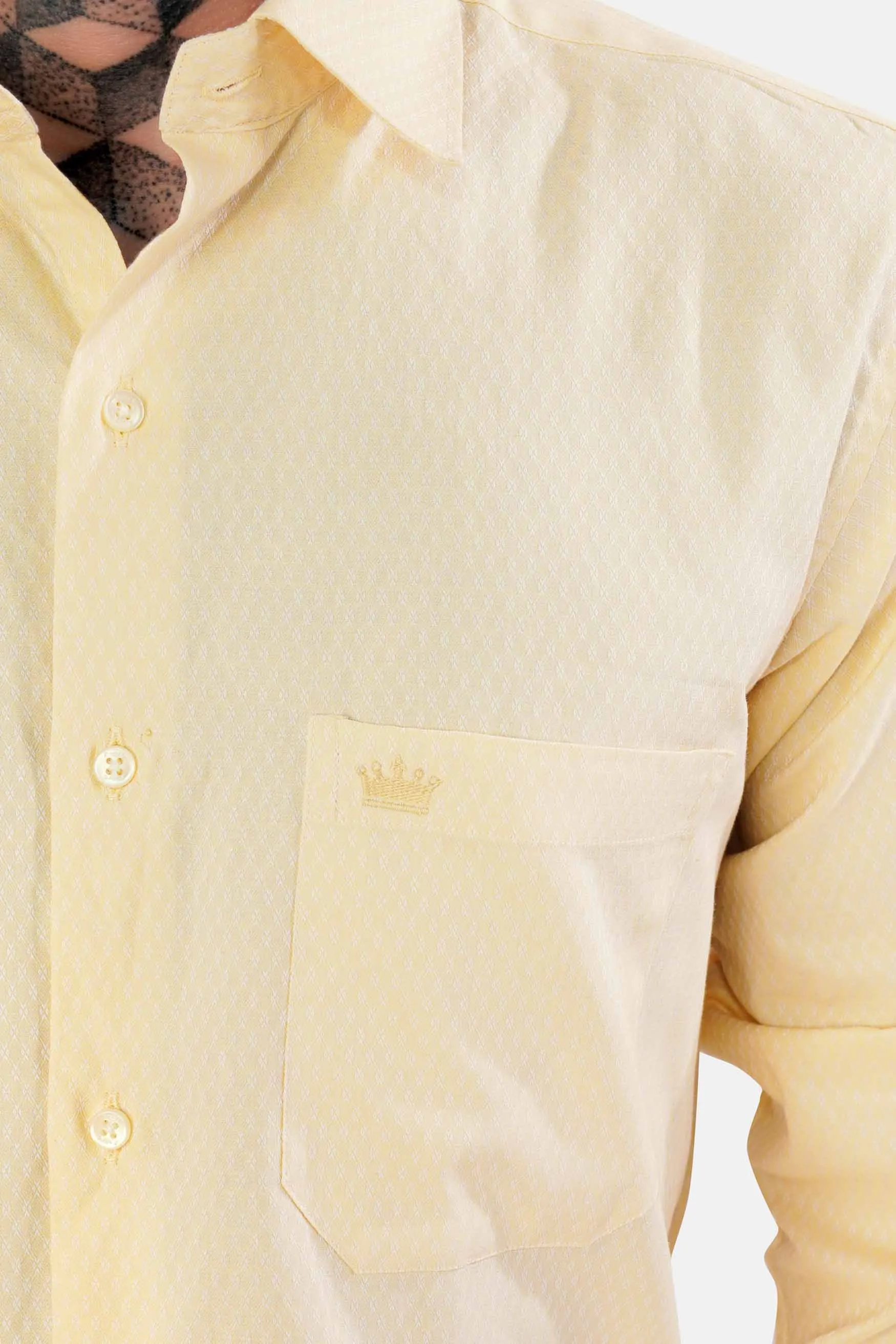 Albescent Yellow Dobby Textured Premium Giza Cotton Shirt