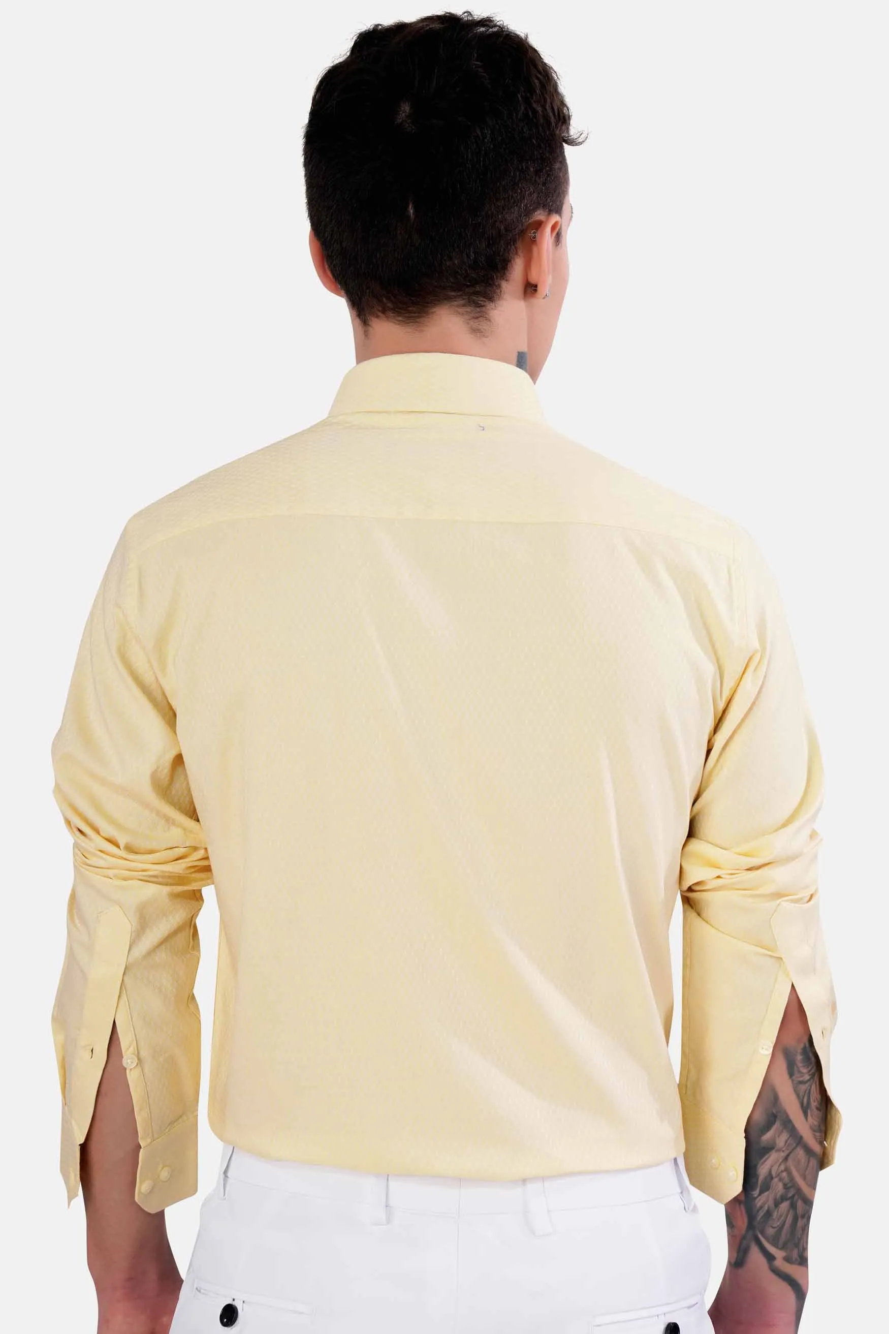 Albescent Yellow Dobby Textured Premium Giza Cotton Shirt