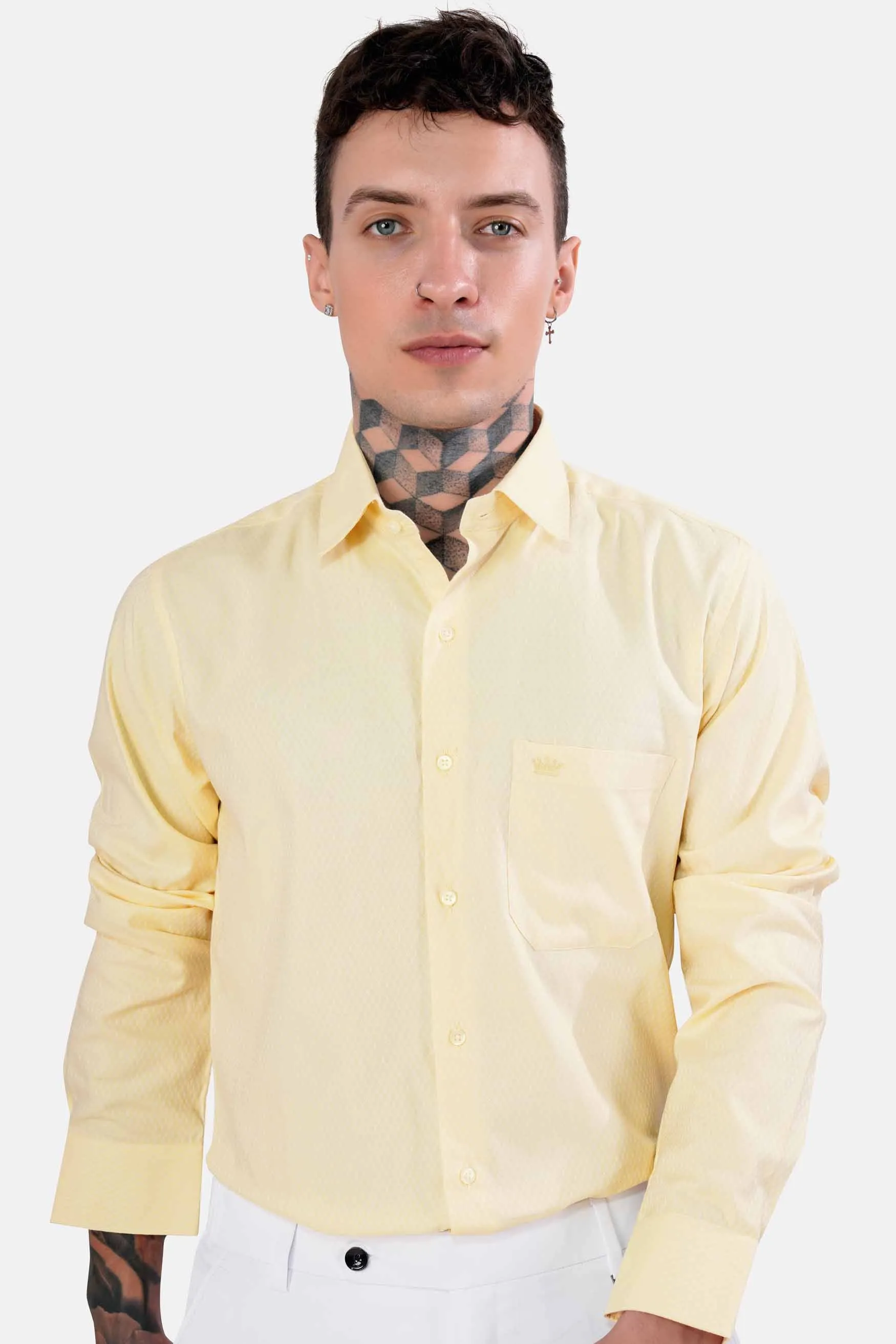 Albescent Yellow Dobby Textured Premium Giza Cotton Shirt