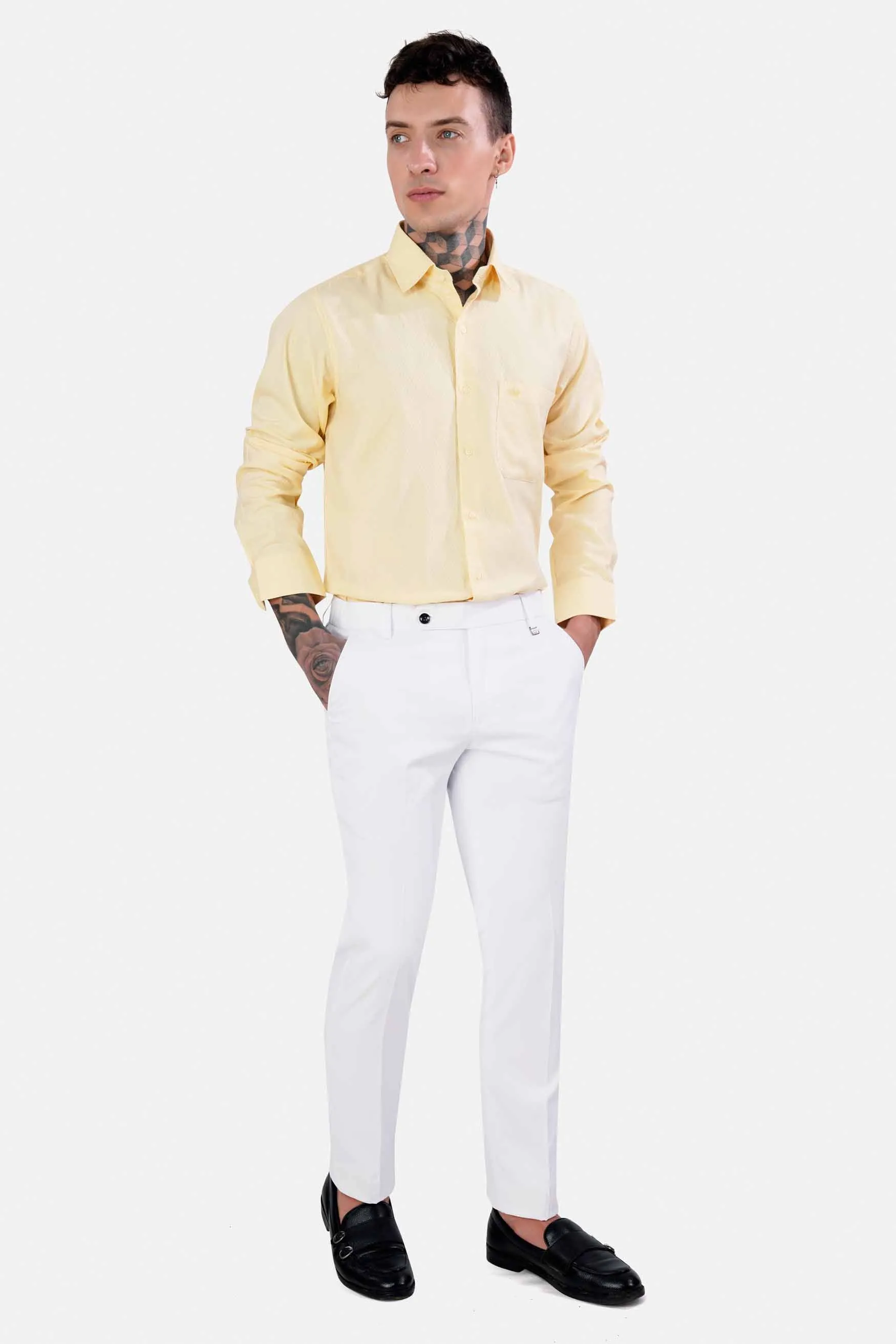 Albescent Yellow Dobby Textured Premium Giza Cotton Shirt