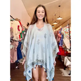 Alita Light Blue Beach Coverup Kimono with Tasse- SALE