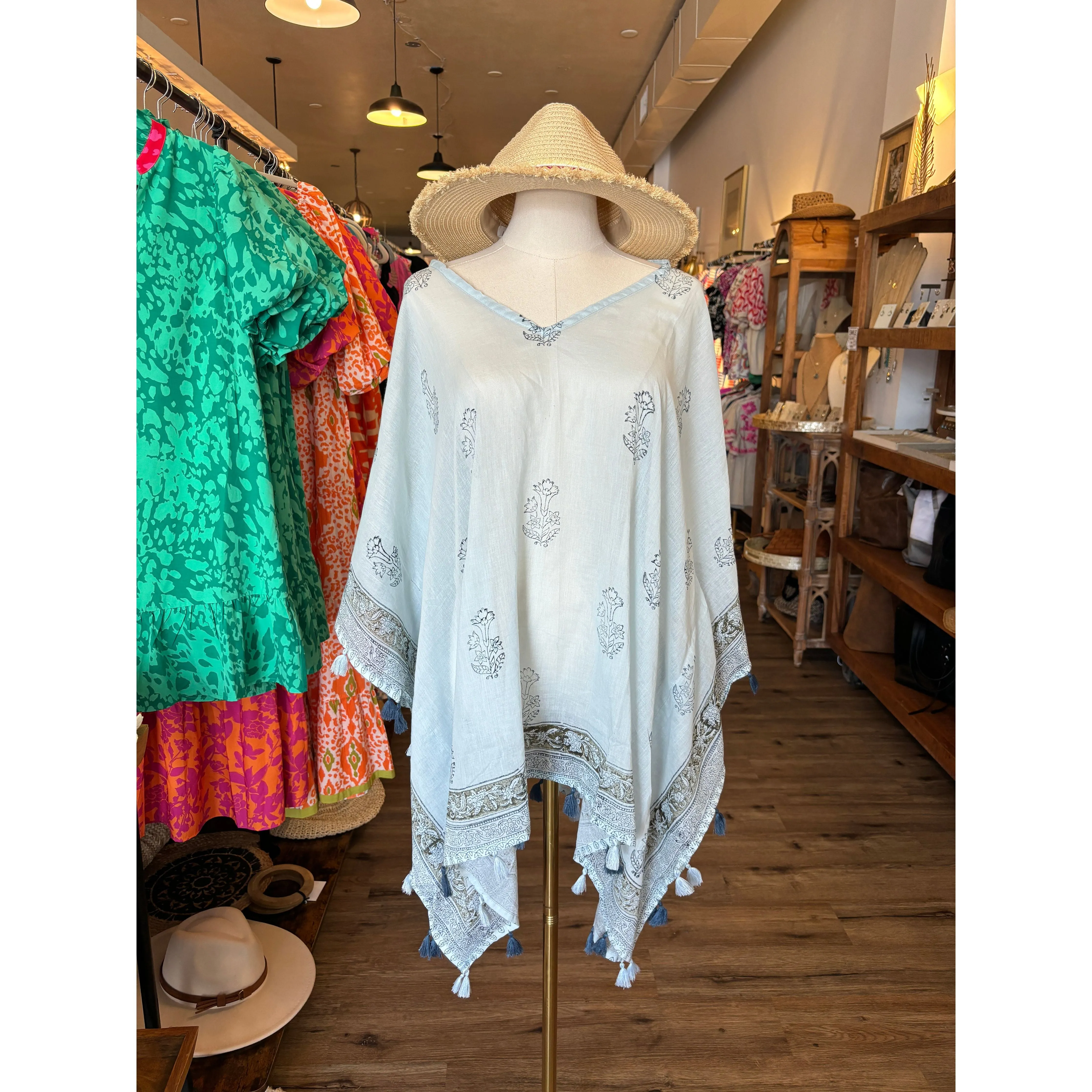 Alita Light Blue Beach Coverup Kimono with Tasse- SALE