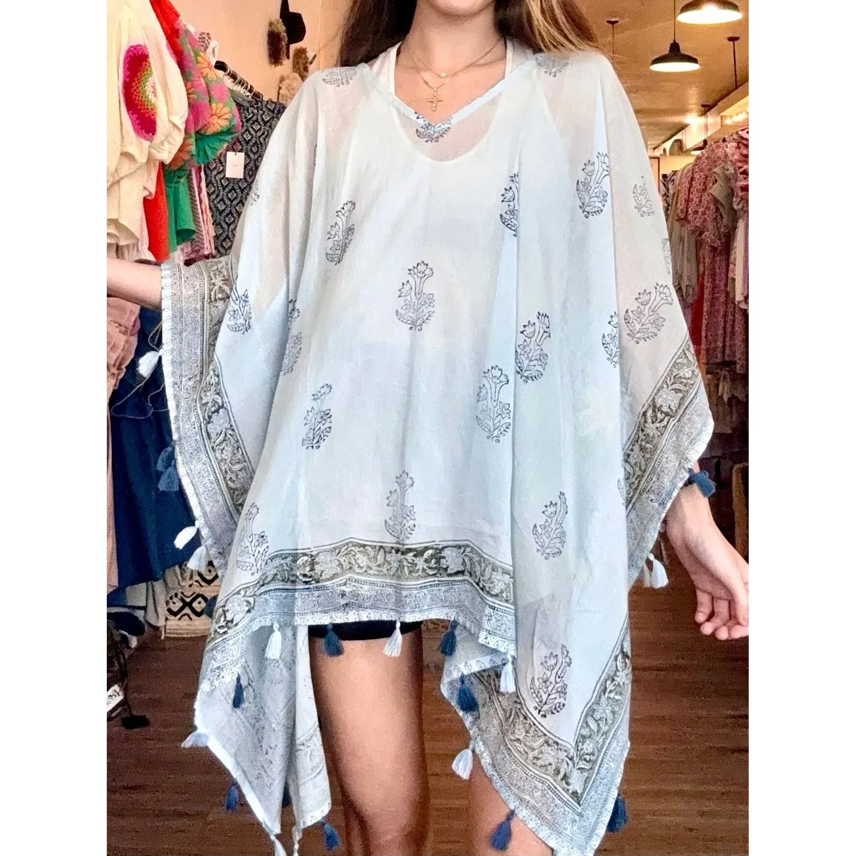 Alita Light Blue Beach Coverup Kimono with Tasse- SALE