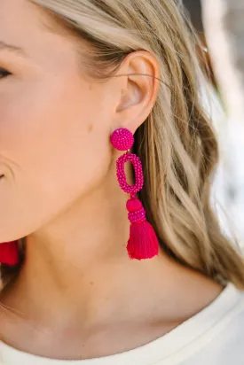 All For Fun Hot Pink Beaded Earrings