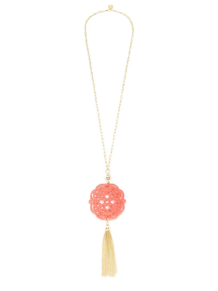 Allure Resin Pendant Necklace With Gold Tassel - Available in 12 Colors