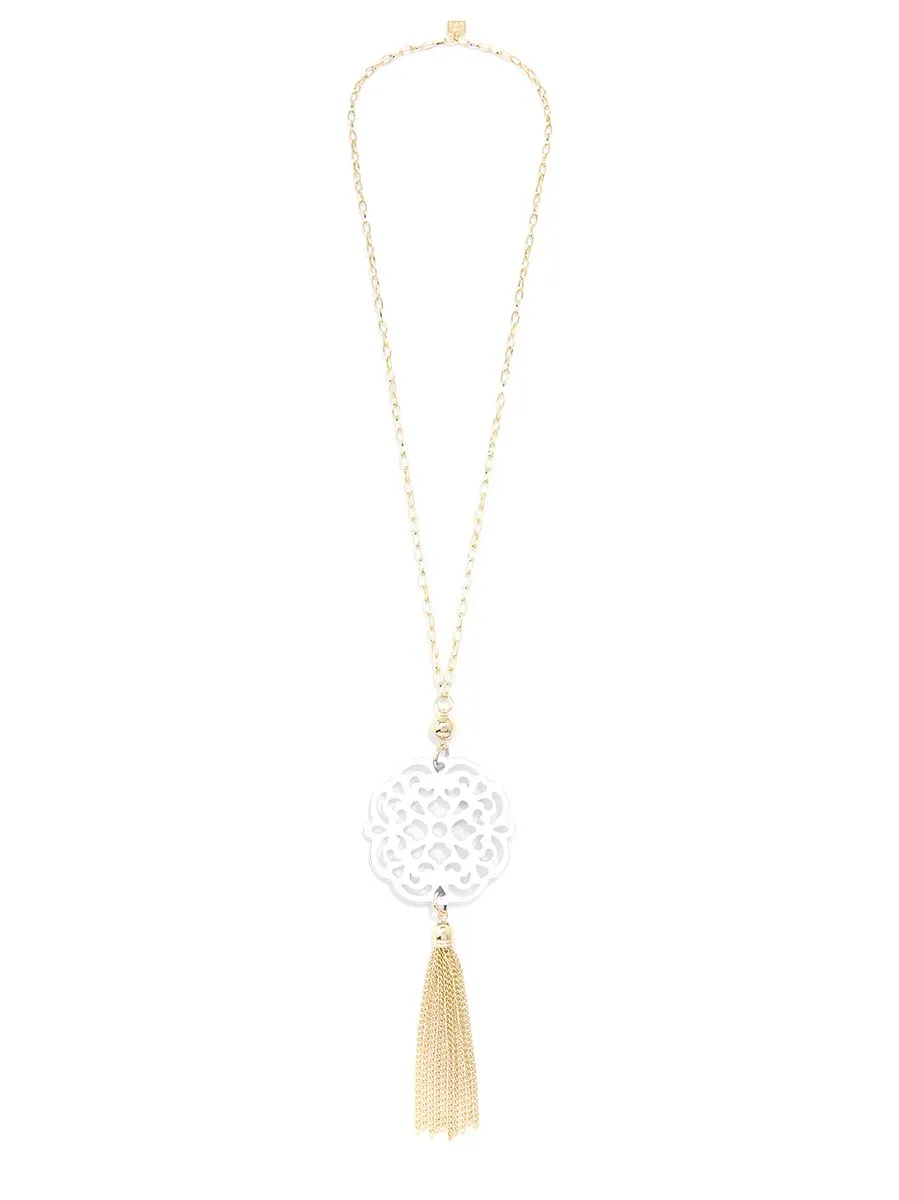 Allure Resin Pendant Necklace With Gold Tassel - Available in 12 Colors