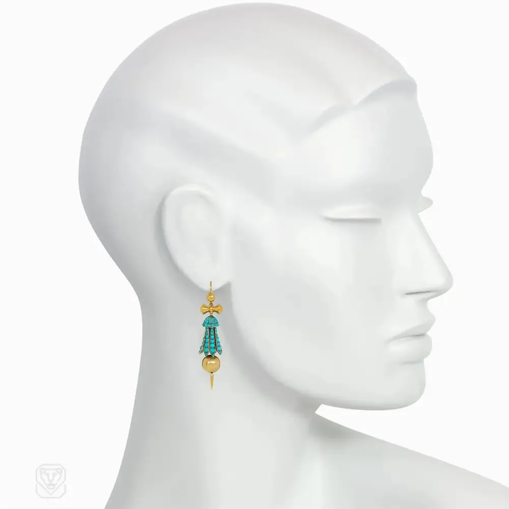 Antique gold and turquoise tassel earrings