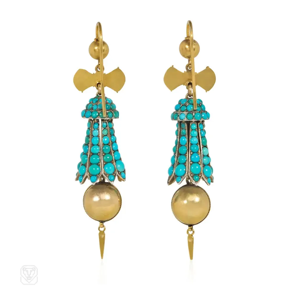 Antique gold and turquoise tassel earrings