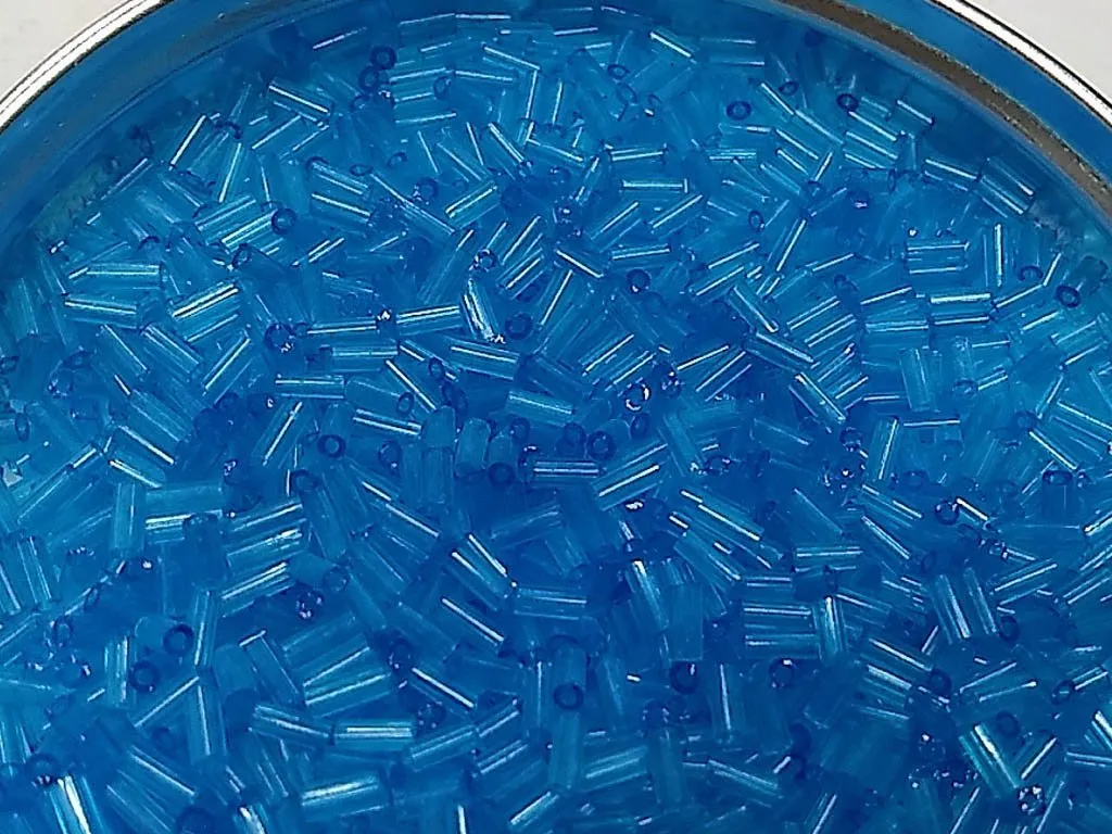 Aqua Blue Transparent Pipe / Bugle Glass Seed Beads