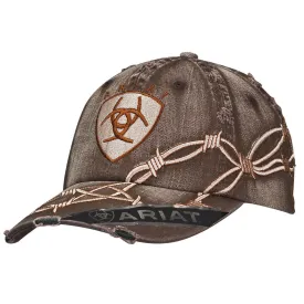 Ariat Men's Logo & Barbed Wire Embroidered Brown Ball Cap 1509802