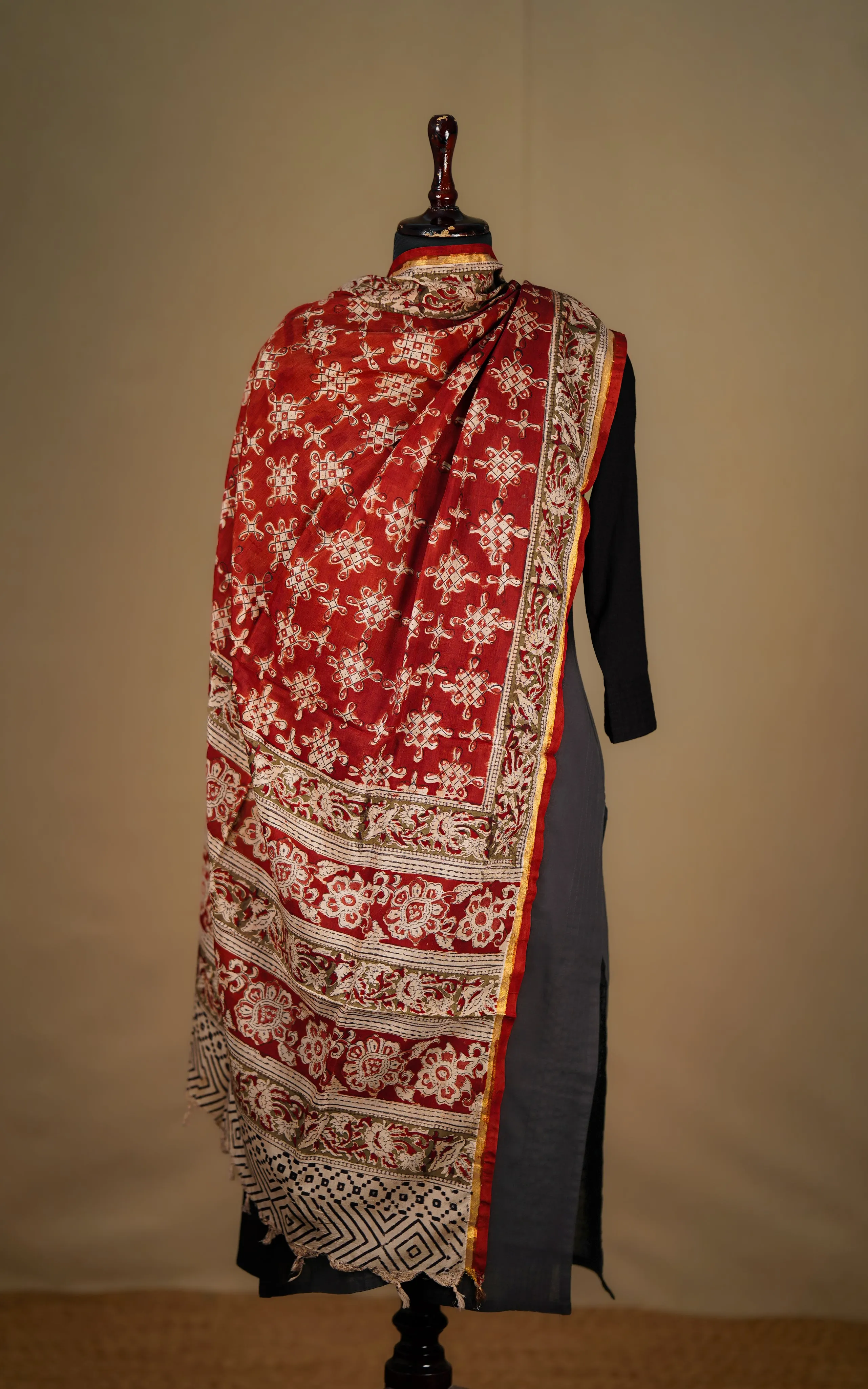 Art Silk Hand Blocked Kalamkari Dupatta 129IOS25