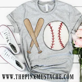 Baseball Hand Painted XO Bat and Ball Tee