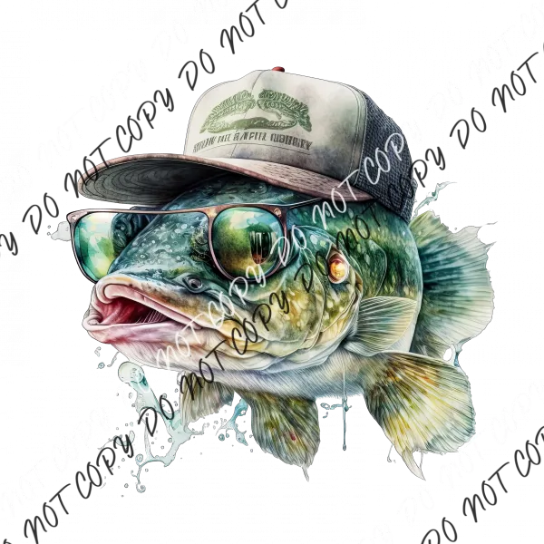 Bass Fish with Baseball Cap DTF Transfer