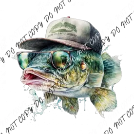 Bass Fish with Baseball Cap DTF Transfer