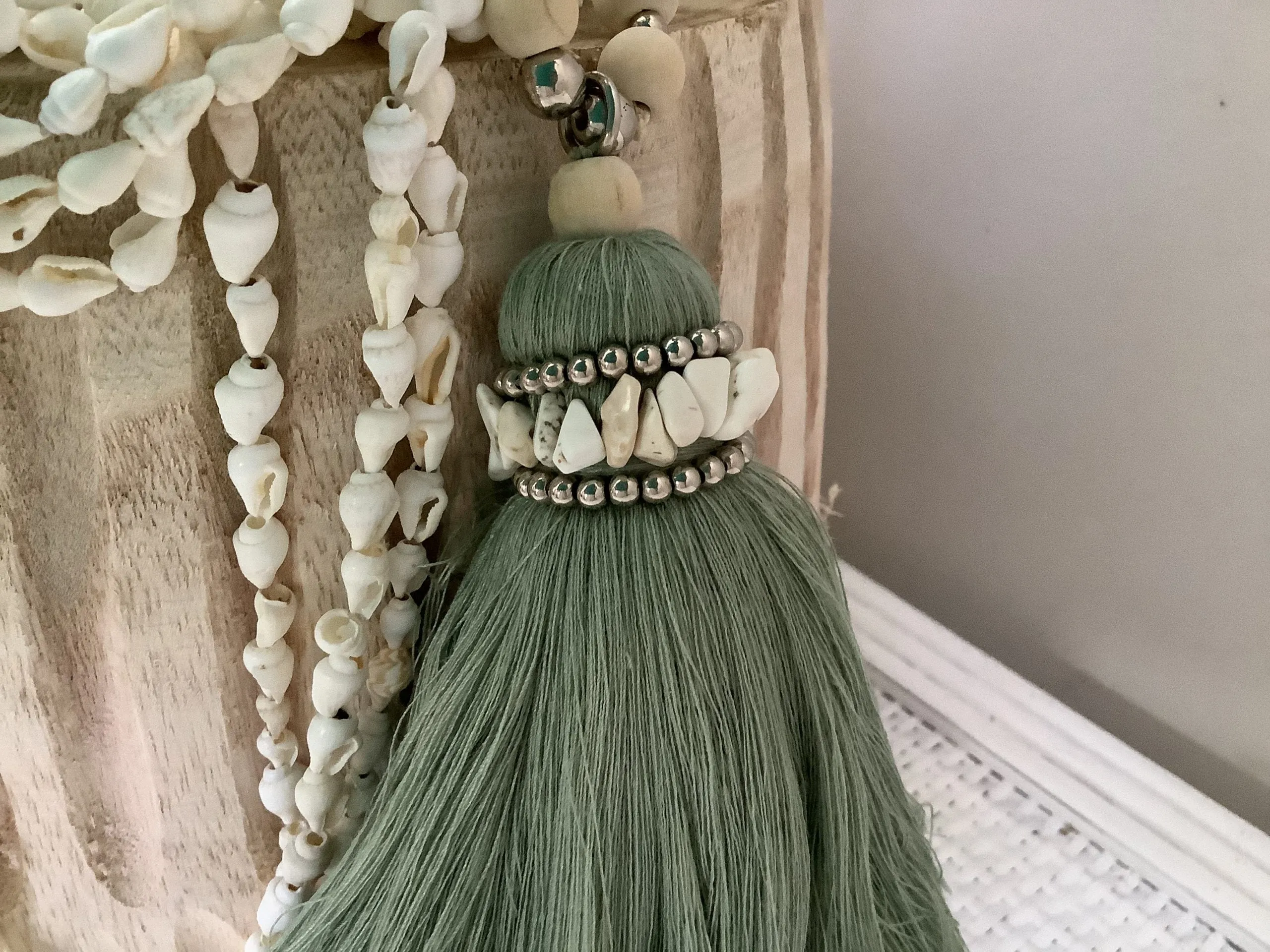 Beaded Strand with Tassel Sage