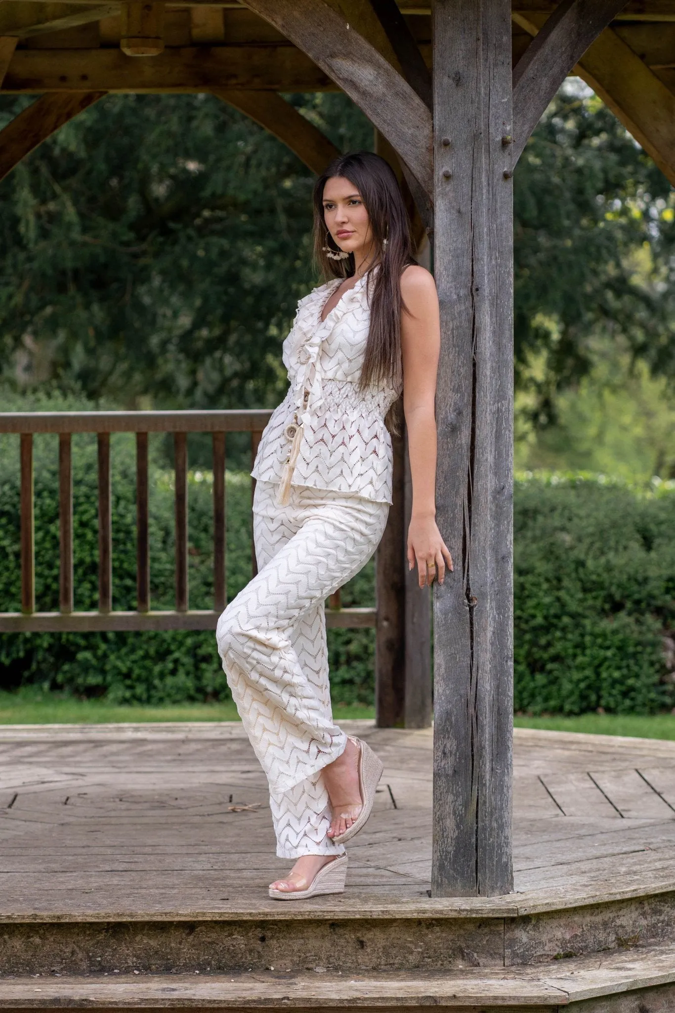 Beige Boho Lace Effect Sleeveless Top