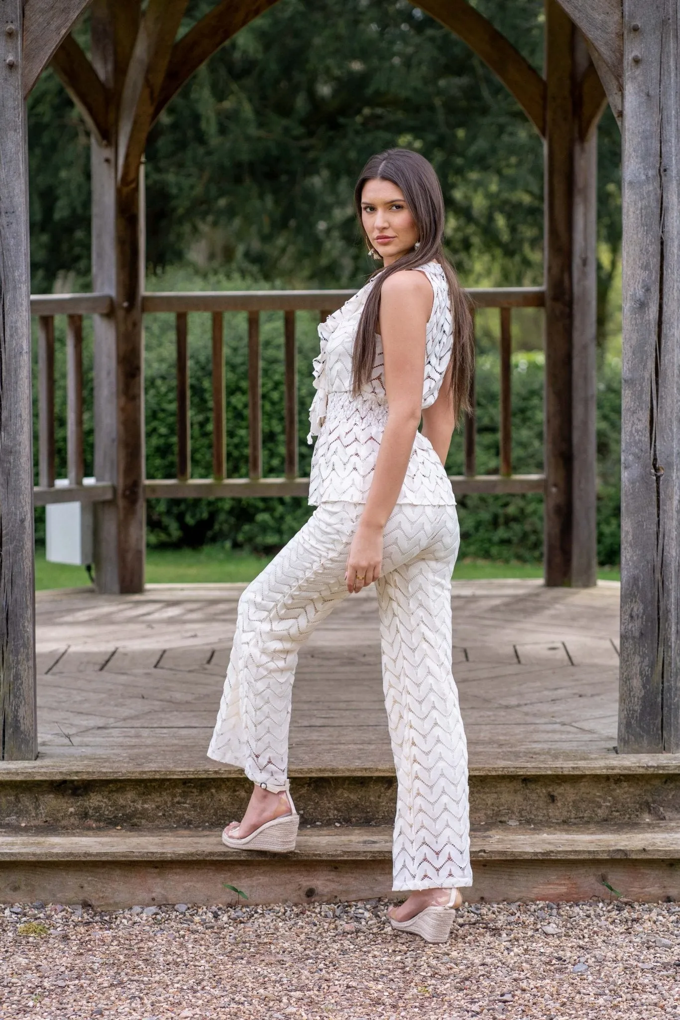 Beige Boho Lace Effect Sleeveless Top