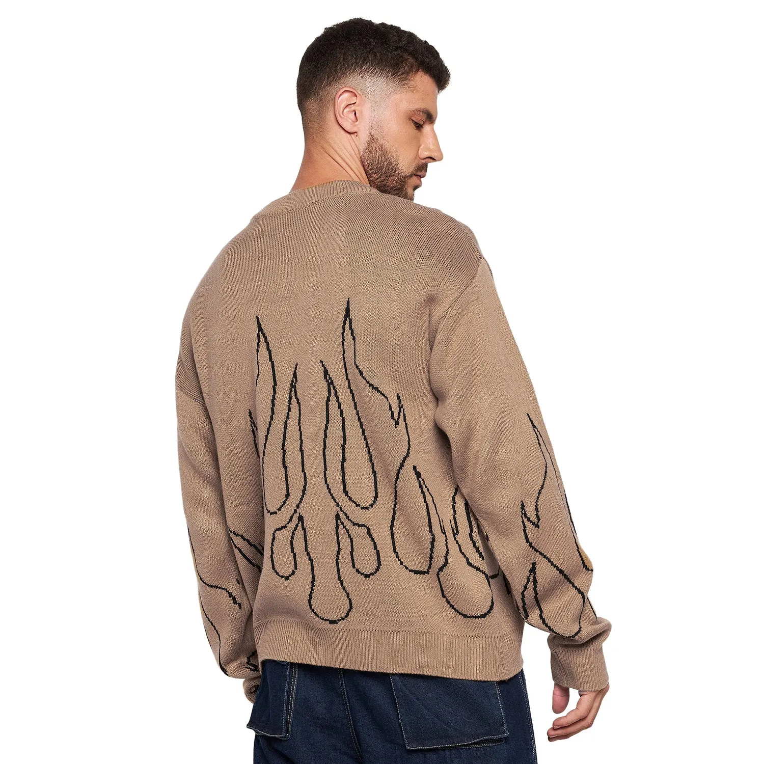 Beige Flames Oversized Sweater