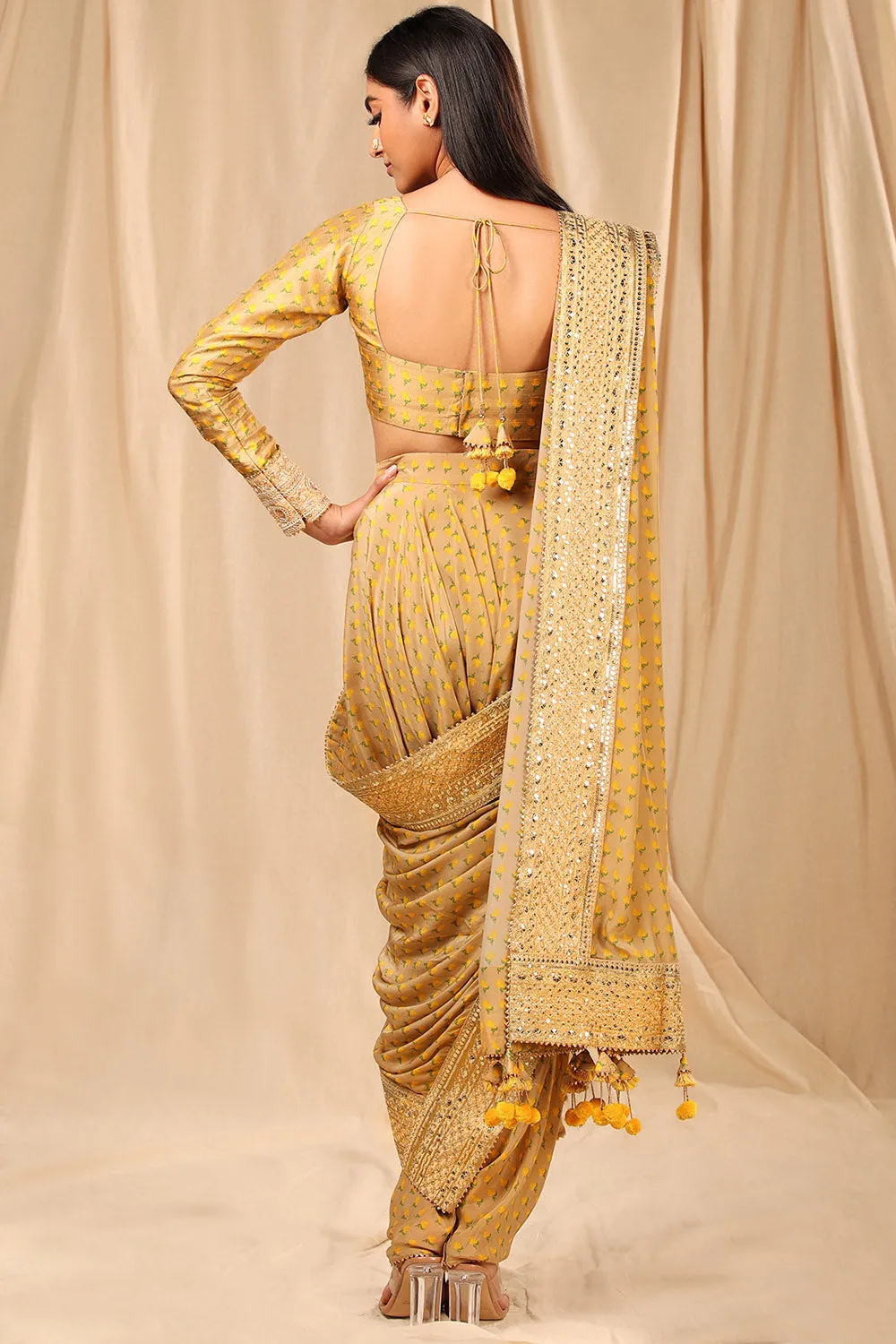 Beige Wallflower Dhoti Saree