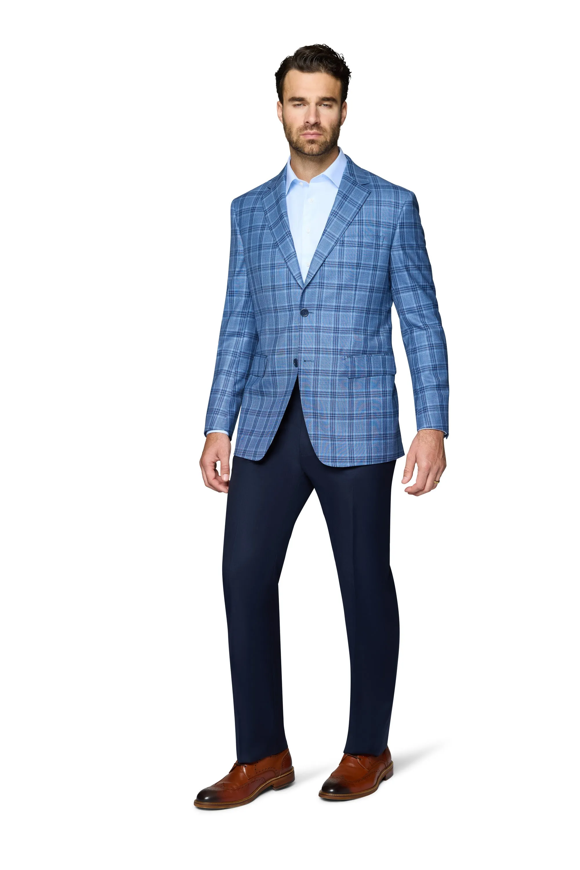 Berragamo Wool Sport Coat Modern Fit - Light Blue Plaid