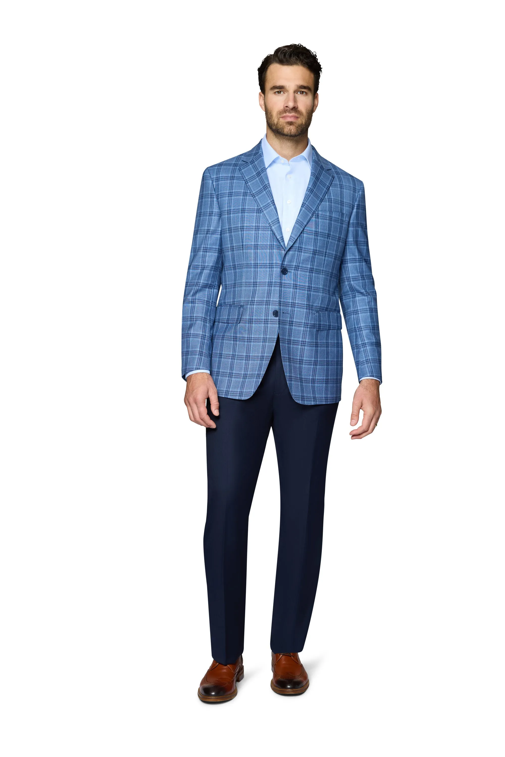 Berragamo Wool Sport Coat Modern Fit - Light Blue Plaid