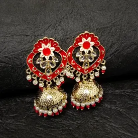 Bhavi Jewels Gold Plated Meenakari Jhumki Earrings