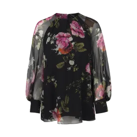 Black Floral Silk Shirt