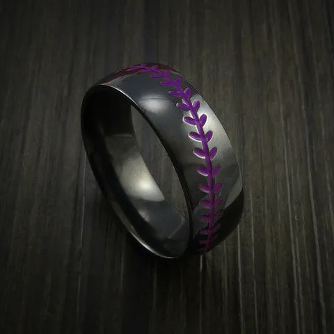 Black Zirconium Baseball Men's Ring with Polish Finish