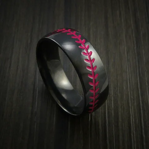 Black Zirconium Baseball Men's Ring with Polish Finish