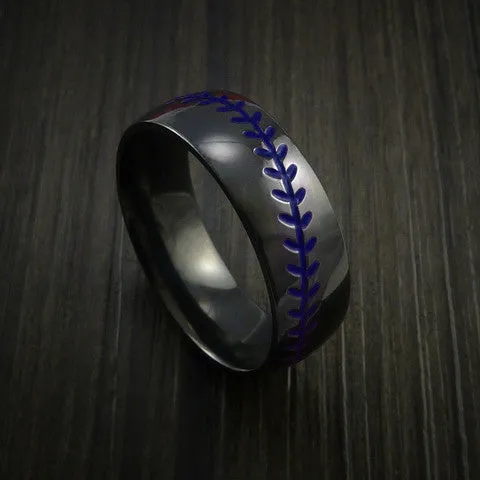 Black Zirconium Baseball Men's Ring with Polish Finish