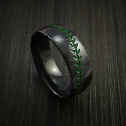 Black Zirconium Baseball Men's Ring with Polish Finish